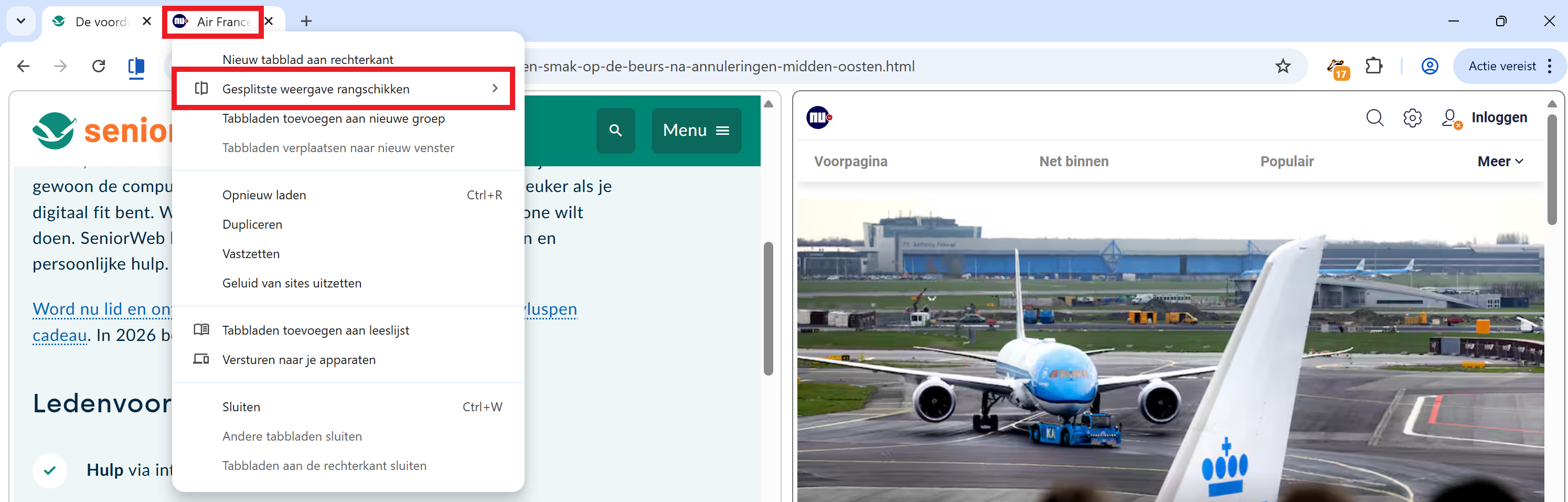 Gesplitste weergave rangschikken
